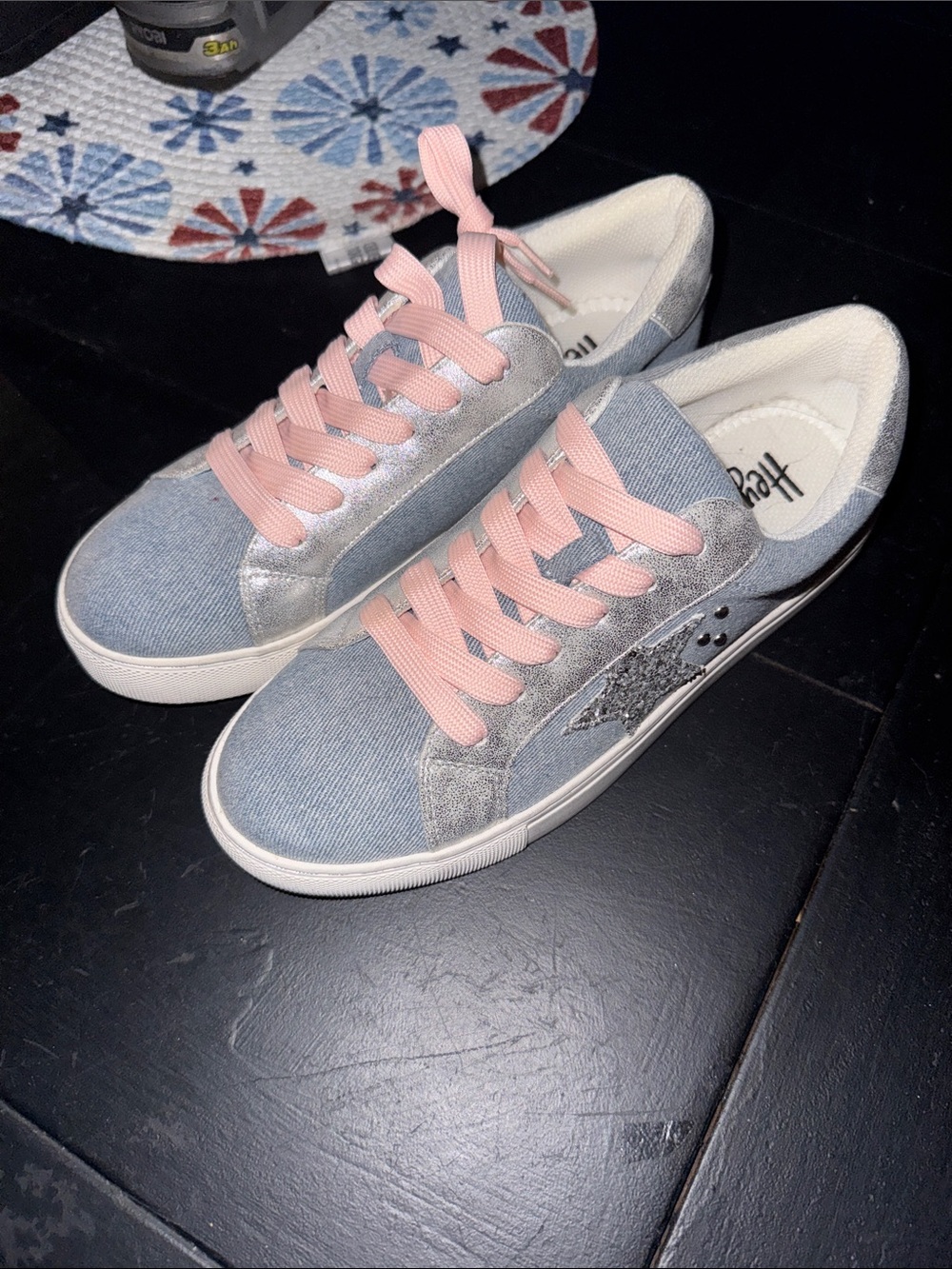 Corkys Light Blue Denim Sneakers with Pink Laces and Silver Star